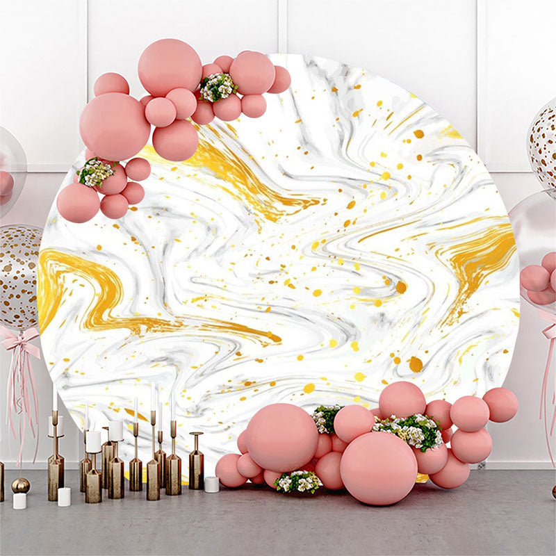 Lofaris Gold Grey Abstract Marble Round Birthday Backdrop