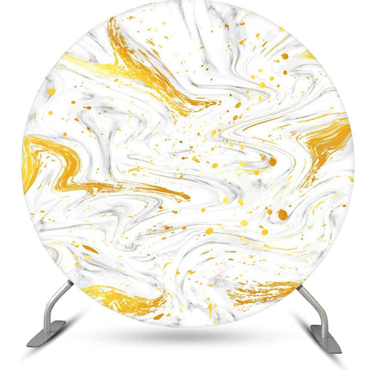 Lofaris Gold Grey Abstract Marble Round Birthday Backdrop