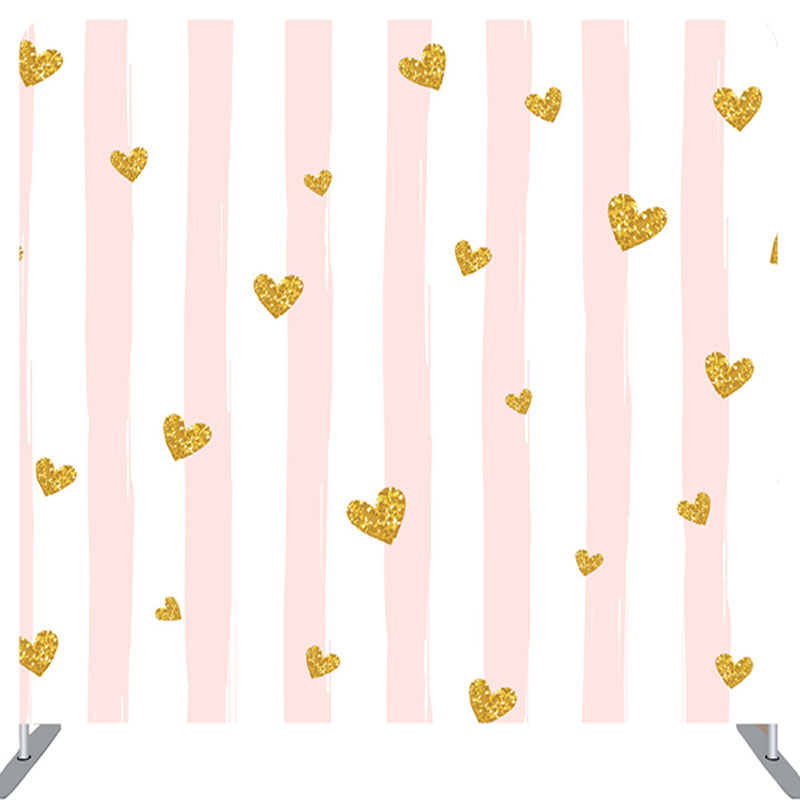 Lofaris Gold Heart Glitter Pink White Party Backdrop Cover