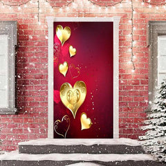 Lofaris Gold Heart Wine Red Bokeh Valentines Day Door Cover