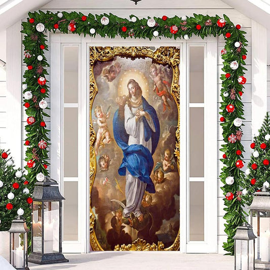 Lofaris Gold Holy Woman Cute Baby Merry Christmas Door Cover