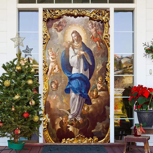 Lofaris Gold Holy Woman Cute Baby Merry Christmas Door Cover