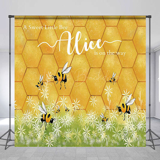 Lofaris Gold Honey Bees Flower Custom Baby Shower Backdrop