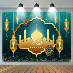 Lofaris Gold Lantern Palace Turquoise Eid Mubarak Backdrop