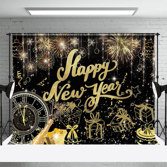 Lofaris Gold Line Clock Gift Glitter Black New Year Backdrop