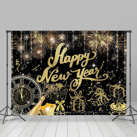 Lofaris Gold Line Clock Gift Glitter Black New Year Backdrop