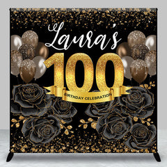 Lofaris Gold Luxury Black Rose Custom 100th Birthday Backdrop
