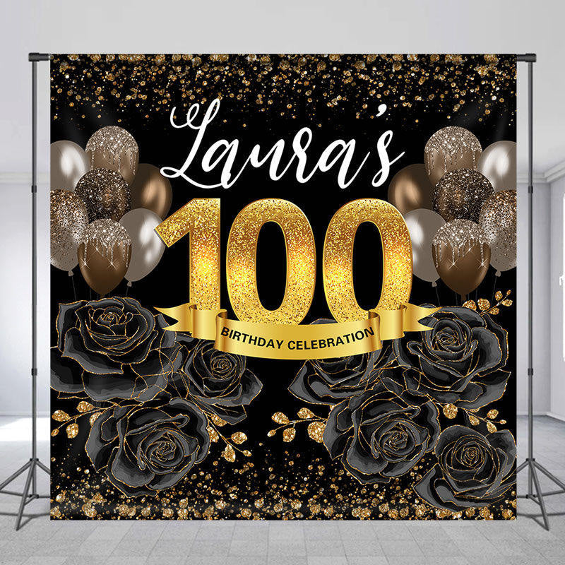 Lofaris Gold Luxury Black Rose Custom 100th Birthday Backdrop