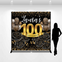 Lofaris Gold Luxury Black Rose Custom 100th Birthday Backdrop