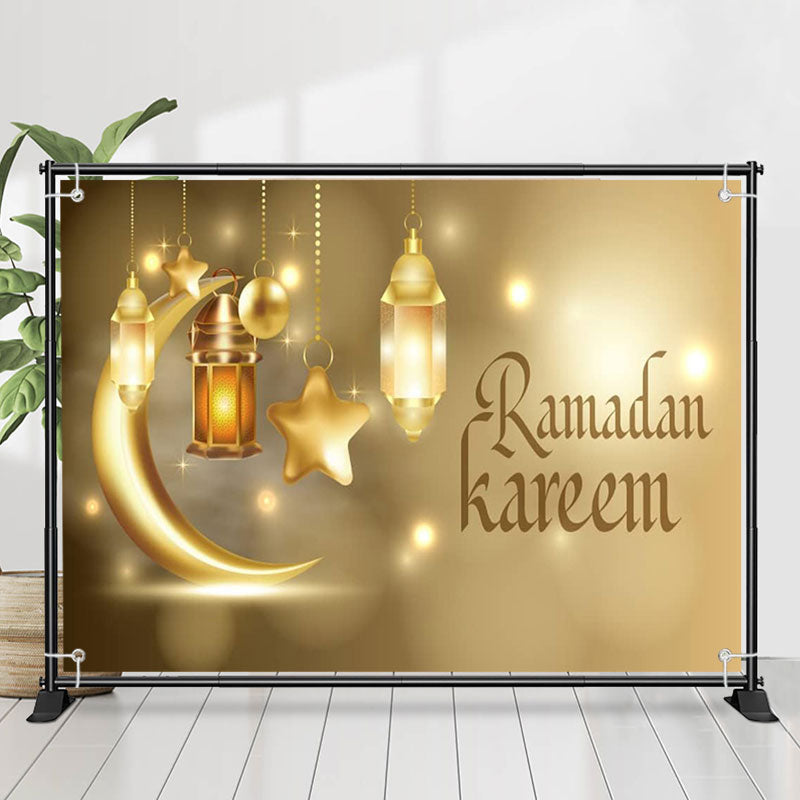 Lofaris Gold Luxury Moon Star Lantern Bokeh Ramadan Backdrop
