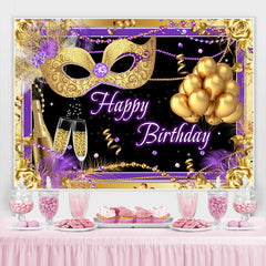 Lofaris Gold Mask And Ballon Purple Backdrop For Birthday Party
