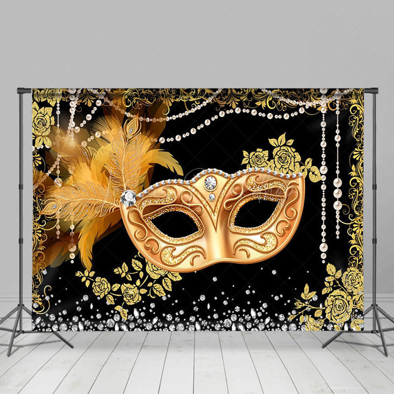 Background Panel Mask Gold Mask Diamond Pearl Masquerade Party Backdrop - Lofaris