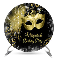 Lofaris Gold Mask Masquerade Birthday Party Round Backdrop