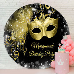 Lofaris Gold Mask Masquerade Birthday Party Round Backdrop