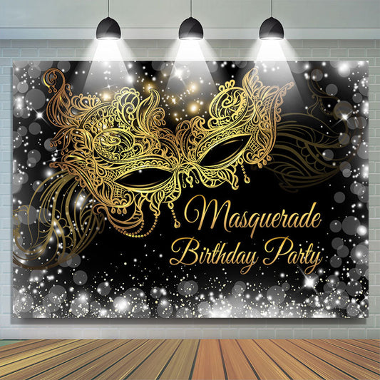 Lofaris Gold Masquerade Glitter Silver Birthday Backdrop