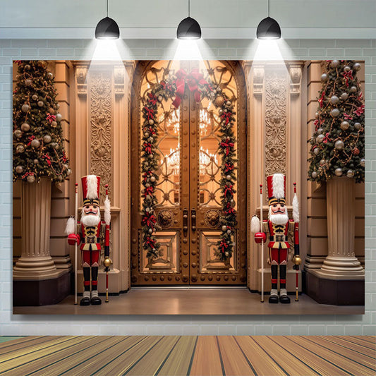 Lofaris Gold Palace Gate Guard Christmas Wreath Backdrop