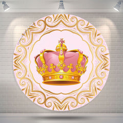Lofaris Gold Pink Crown Princess Birthday Round Backdrop