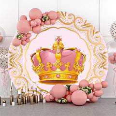 Lofaris Gold Pink Crown Princess Birthday Round Backdrop