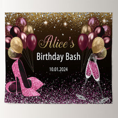Lofaris Gold Pink Glitter High Heel Custom Birthday Backdrop