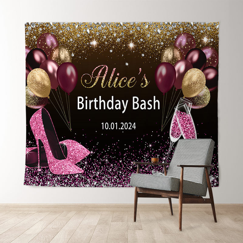 Lofaris Gold Pink Glitter High Heel Custom Birthday Backdrop