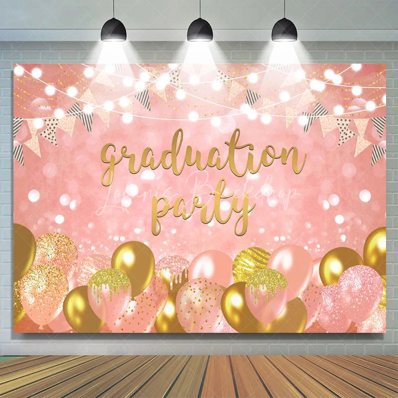 Lofaris Gold Pink Lights Balloons Graduation Party Backdrop