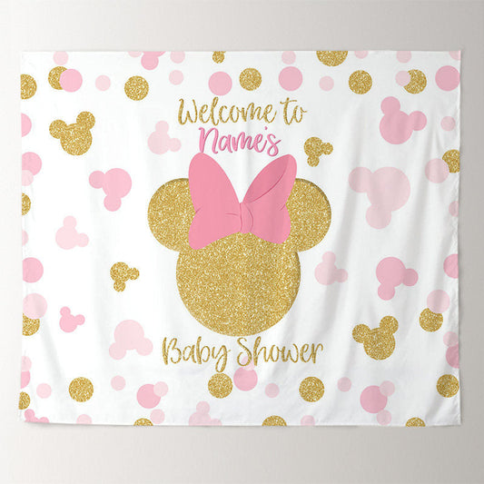 Lofaris Gold Pink Mouse Girls Custom Baby Shower Backdrop