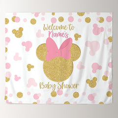 Lofaris Gold Pink Mouse Girls Custom Baby Shower Backdrop
