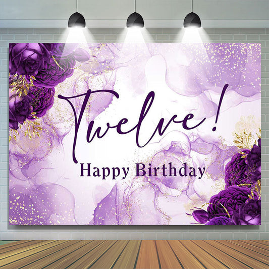 Lofaris Gold Purple Floral Graceful 12th Birthday Backdrop