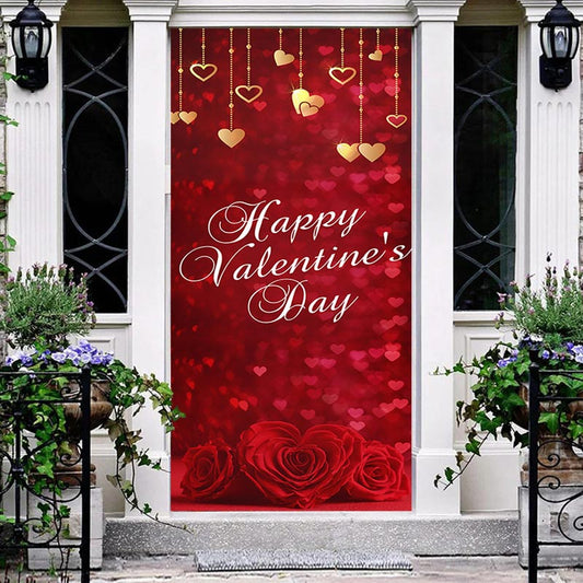 Lofaris Gold Red Hearts Bokeh Valentines Day Door Cover