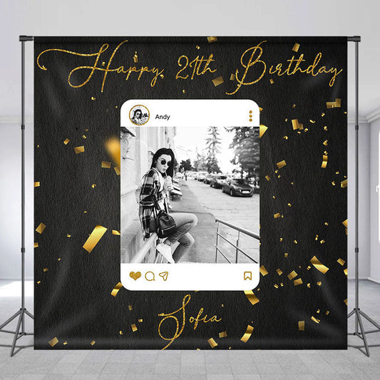 Lofaris Gold Ribbons Photo Post Custom 21Th Birthday Backdrop