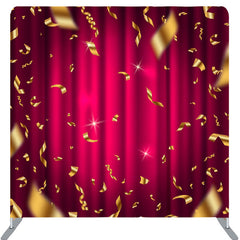 Lofaris Gold Ribbons Red Curtain Bokeh Holiday Backdrop Cover