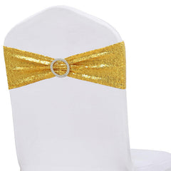 Lofaris Gold Sequin Buckles Banquet Chair Sash Band Bows