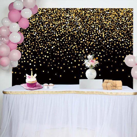 Lofaris Gold Sequin Glitter Black Happy Birthday Backdrop