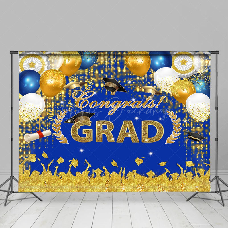 Lofaris Gold Shadow Blue Sparkle Balloon Graduation Backdrop