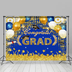 Lofaris Gold Shadow Blue Sparkle Balloon Graduation Backdrop
