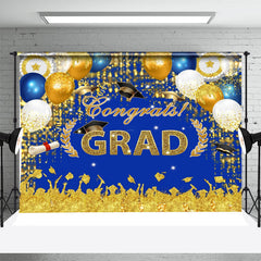 Lofaris Gold Shadow Blue Sparkle Balloon Graduation Backdrop