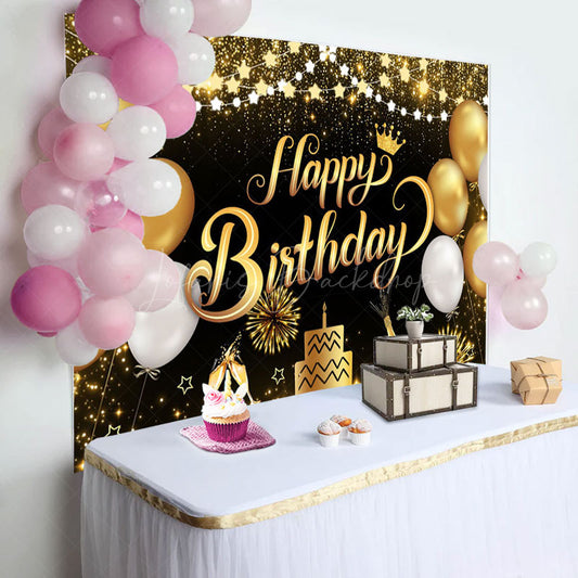 Lofaris Gold Shiny Balloon Cake Birthday Party Backdrop