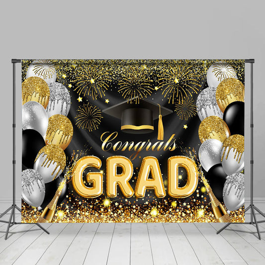 Lofaris Gold Silver Glitter Balloons Graduation Backdrop