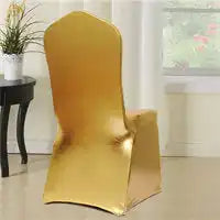 Gold spandex chair cover with a fitted, stretchy design.