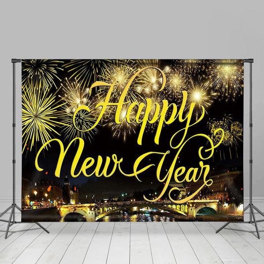 Lofaris Gold Sparkle Bridge City Night New Year Backdrop
