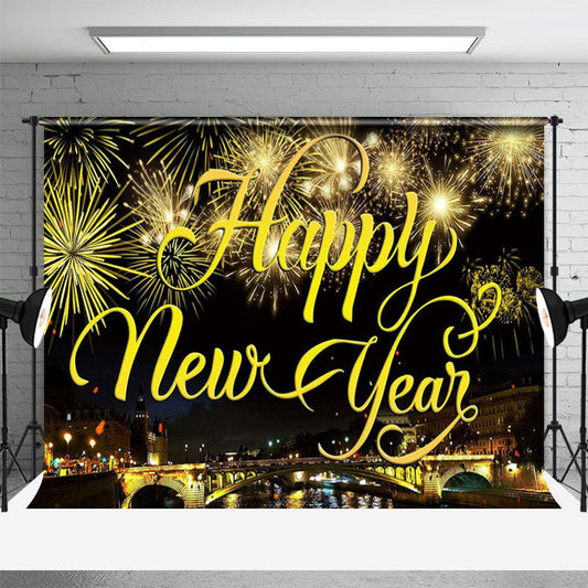 Lofaris Gold Sparkle Bridge City Night New Year Backdrop