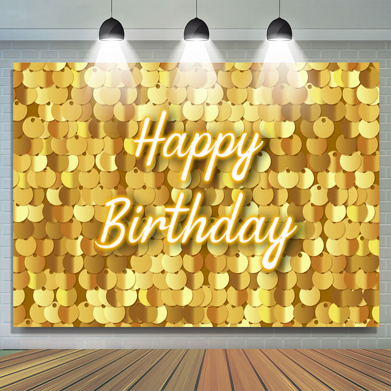 Lofaris Gold Sparkle Sequin Happy Birthday Backdrop For Girl
