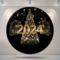 Lofaris Gold Sparkles And Tree Happy New Year Round Backdrop