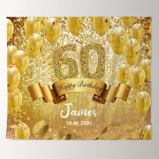 Lofaris Gold Sparkling Bokeh Custom 60th Birthday Backdrop