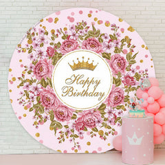 Lofaris Gold Sparkling Floral Pink Birthday Backdrop For Girls