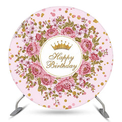 Lofaris Gold Sparkling Floral Pink Birthday Backdrop For Girls