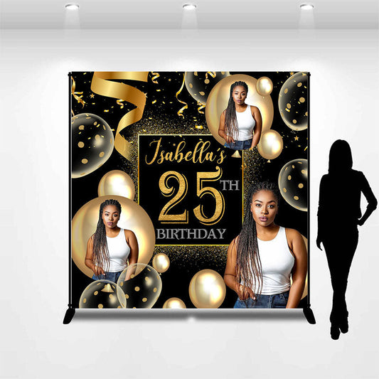 Lofaris Gold Sparkling Ribbons Custom 25th Birthday Backdrop