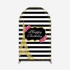 Lofaris Gold Towel Black White Stripe Birthday Arch Backdrop