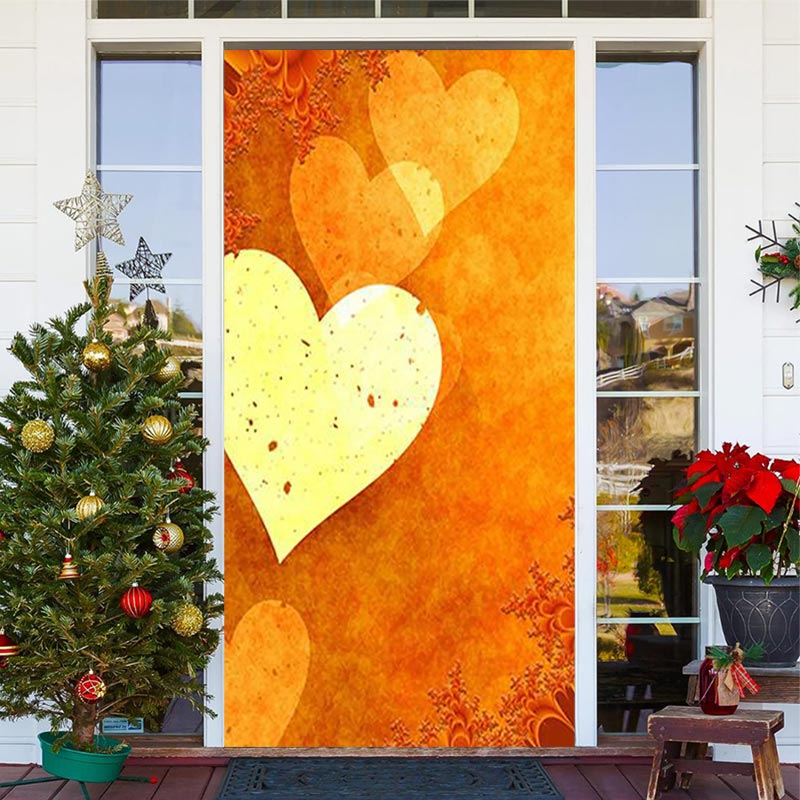 Lofaris Gold Yellow Heart Simple Valentines Day Door Cover