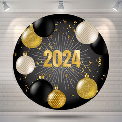 Lofaris Golden And Black Balls Happy New Year Round Backdrop